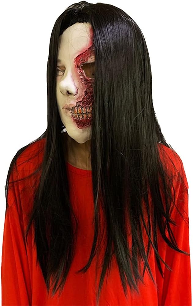 Amazon.co.jp: [ITODA] ハロウィン 黒髪 ラテックスマスク 恐怖マスク